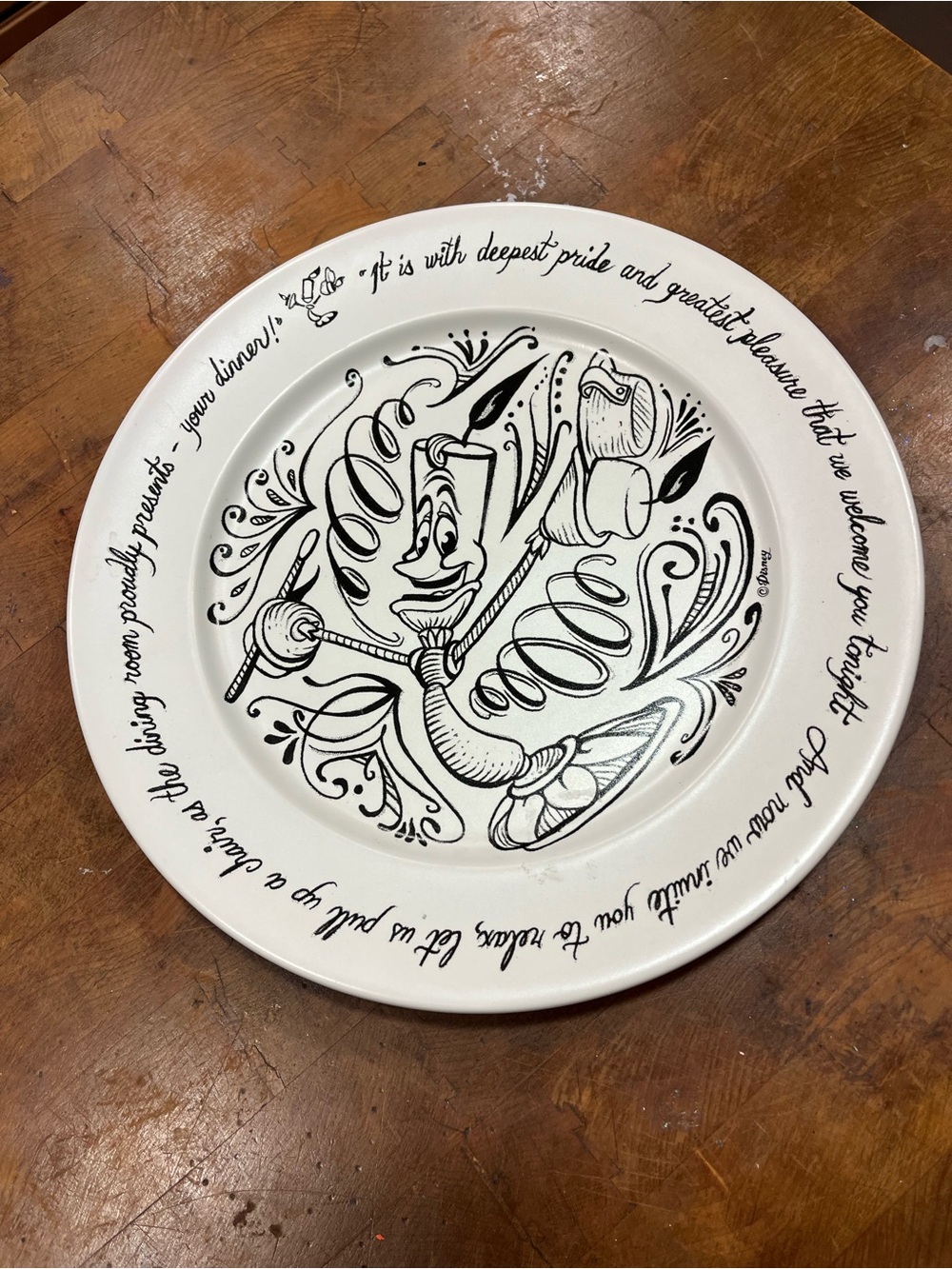 Disney Black and White Lumière Ceramic Beauty and the Beast Plate Be Our Guest